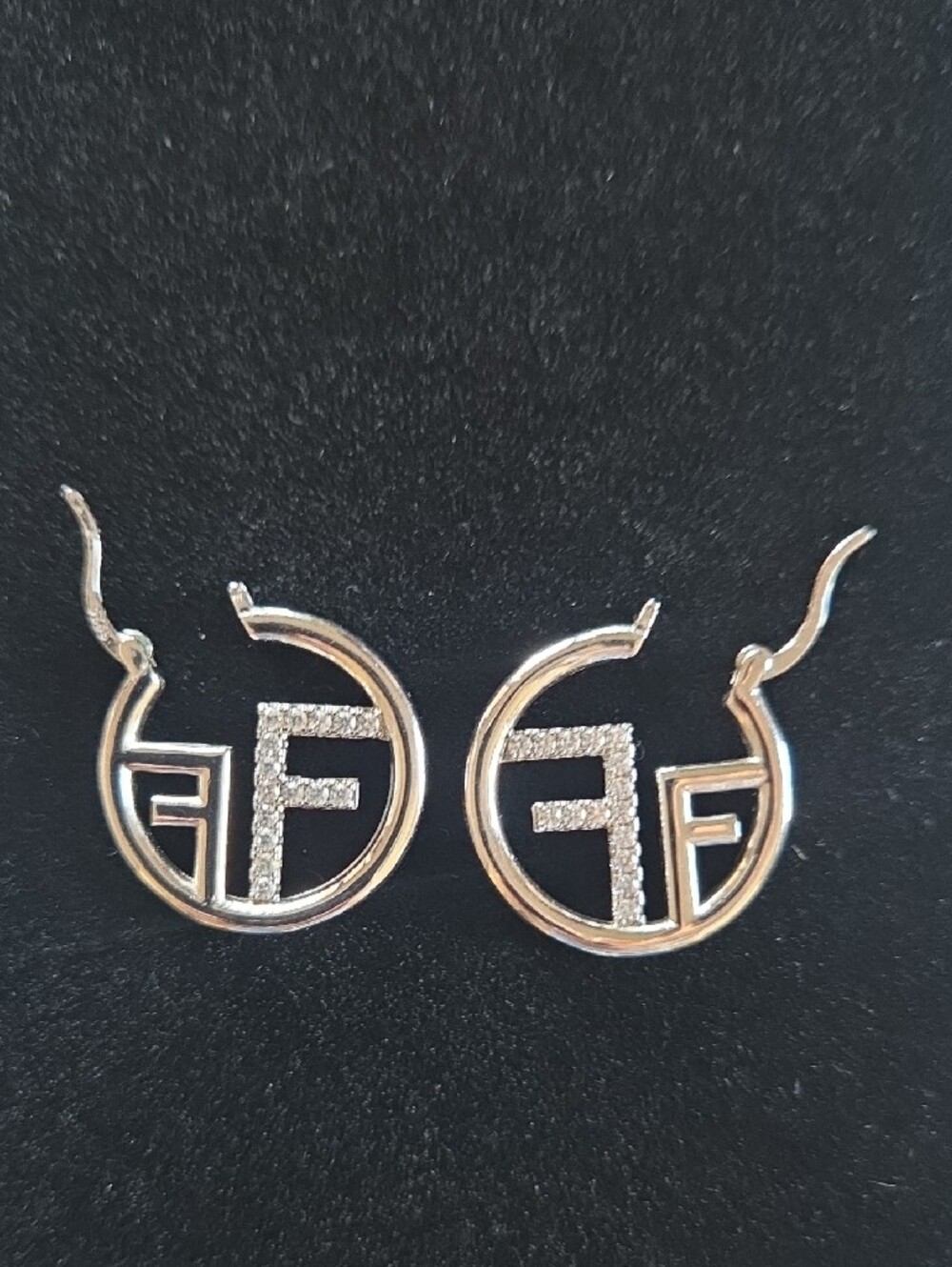 Hoop Earrings with Pave 'F' Monogram - Picture 4 of 6
